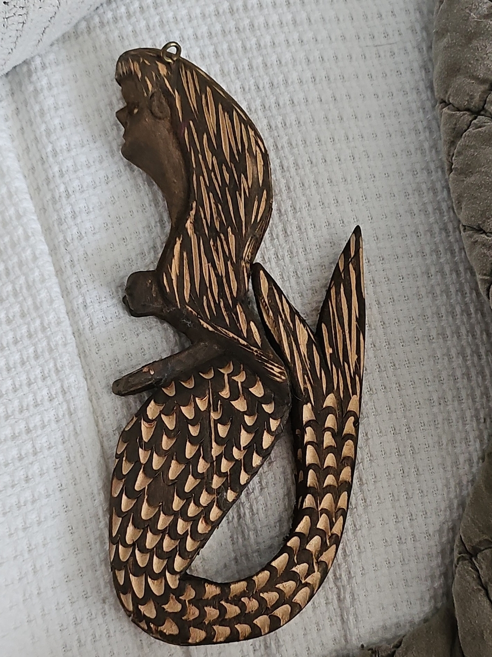 Carved Wooden Mermaid Wall Hanging - Brown